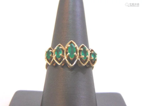 Women's Vintage Estate 14K Yellow Gold Ring w/ Emeralds