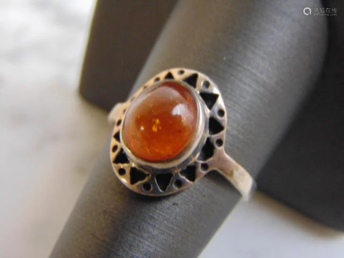 Womens Sterling Silver Ring w/ Citrine or Amber Stone