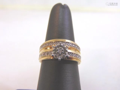 Womens Vintage 10K Yellow Gold Diamond Wedding Ring Set