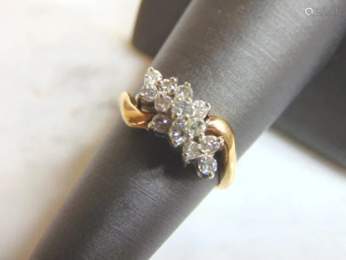 Vintage Womens 14K Yellow Gold Diamond Cluster Ring