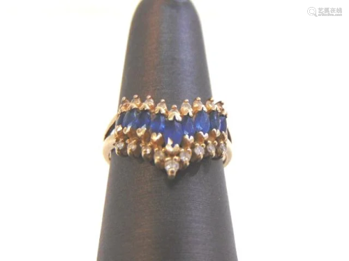 Womens Vintage 14k Yellow Gold Sapphire & Diamond Ring
