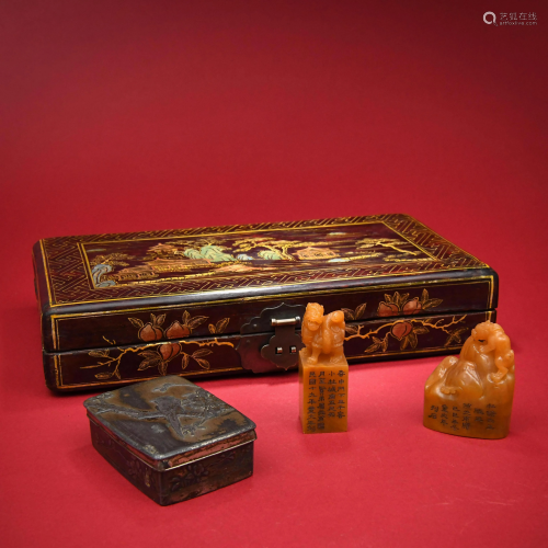 Two Carved Tianhuang Beasts Seal Republic Period