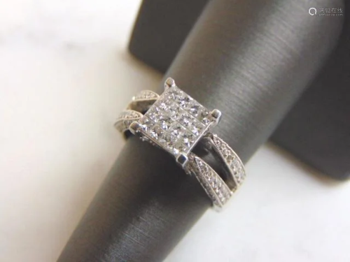 Womens Vintage 14k White Gold Diamond Engagement Ring