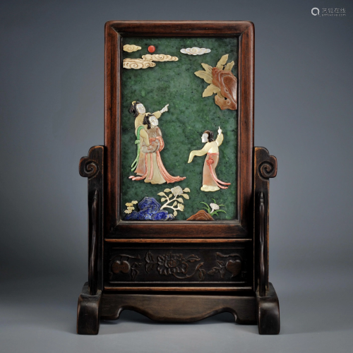 A Hardstones Inlaid Table Screen Qing Dynasty