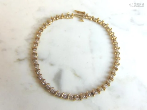 Womens Vintage 14K Yellow Gold Bracelet w/ Diamonds