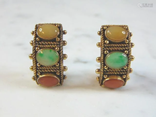 Womens Vintage Estate 14K Gold Multi Stone Earrings