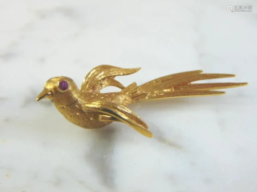 Womens Vintage Estate 18K Gold Bird Brooch