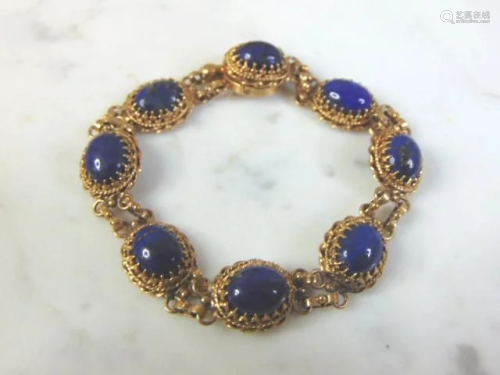 Womens Vintage Estate 14k Gold Blue Lapis Bracelet