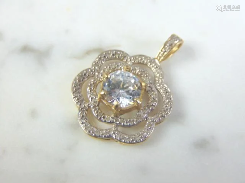 Womens Vintage Estate 10K Gold Diamond Flower Pendant