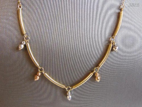 Womens Vintage 14K White Yellow & Rose Gold Necklace