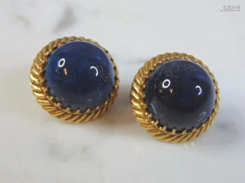Womens Vintage Estate 14K Gold Lapis Lazuli Earrings
