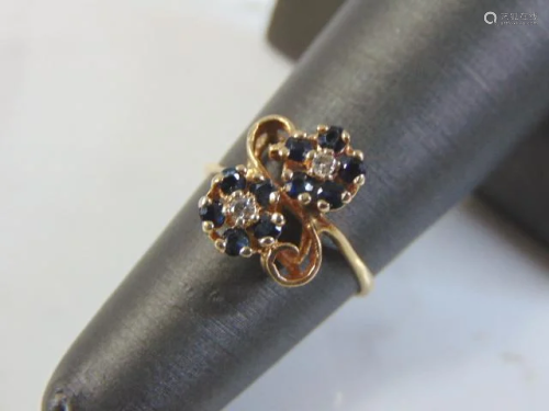 Womens Vintage Estate 10K Gold Diamond & Sapphire Ring