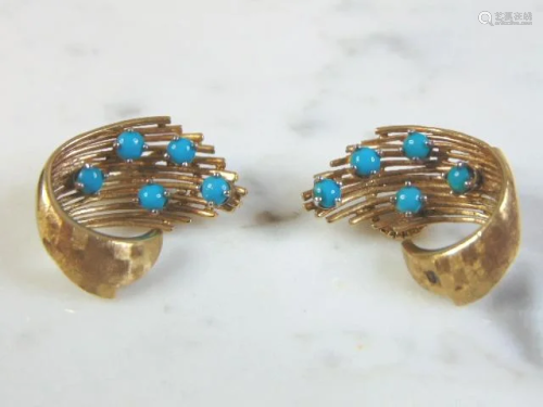 Womens Vintage Estate 14k Gold Turquoise Earrings
