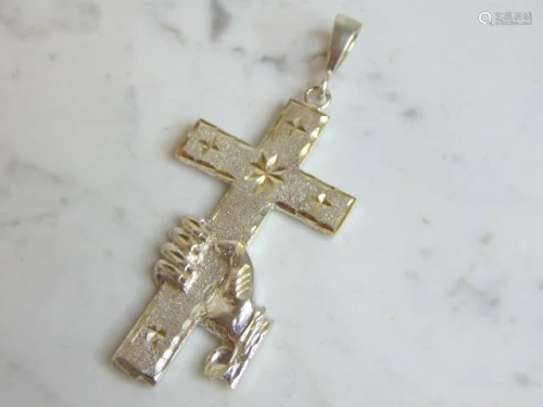 Large Vintage Sterling Silver Religious Cross Pendant