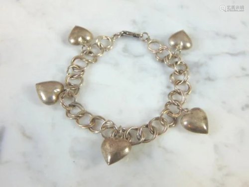 Vintage Estate Sterling Silver Heart Charm Bracelet