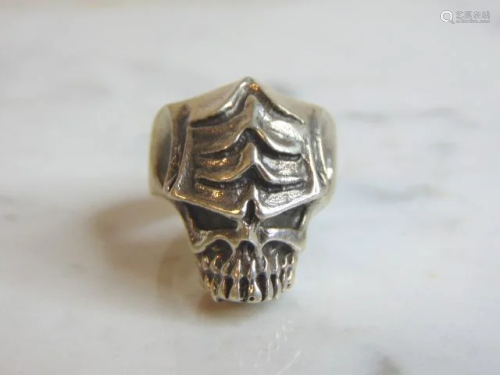 Heavy Vintage Estate Sterling Silver Gothic Skull Ring
