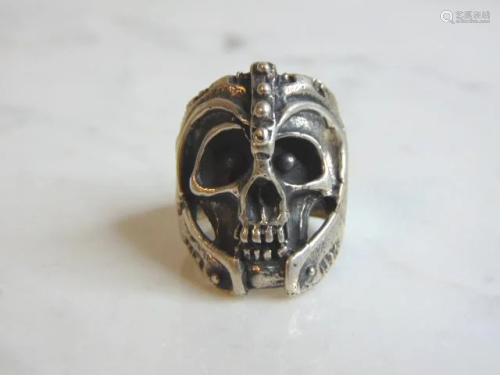 Heavy Vintage Estate Sterling Silver Gothic Skull Ring