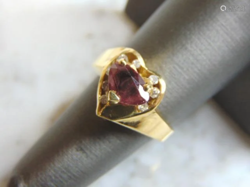 Womens 14K Yellow Gold Heart Tourmaline Diamond Ring