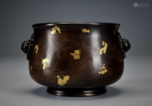 A Gold Splashed Bronze Censer Qing Dynasty