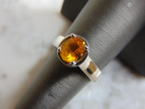 Womens 14K White Gold Ring w/ Zircon Stone & Diamonds