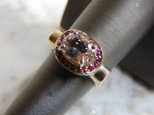 Womens Vintage 14K White Gold Ring w/ Garnets & CZ