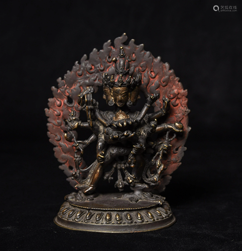 Rare 19th century bhutanese tantric bronze in Yab/Yum.