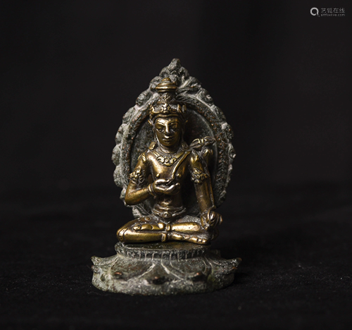 9/10th Javanese solid silver Bodhisattva on bronze base