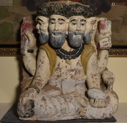 18/19thC or Earlier Hindu Stone Figure-Poweful, LARGE