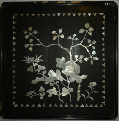 Lacquerware enchase mother-of-pearl square plate, Ming