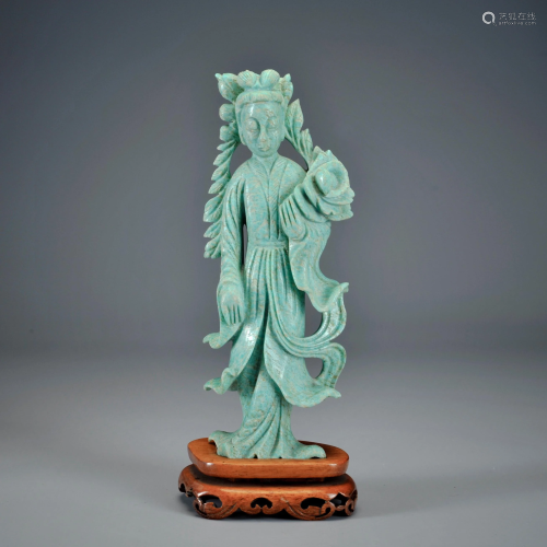 A Carved Amazonite Standing Beauty Qing Dynasty