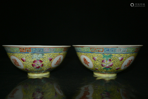 Pair of Chinese porcelain powder enamel bowls from Qing