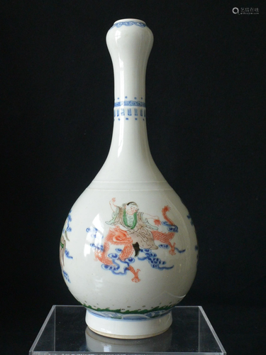 Porcelain Qing Multicolored Character Garlic Vase