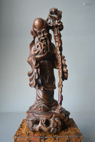 Boxwood Carved with Figure of Shou Lao statue 19TH. C.