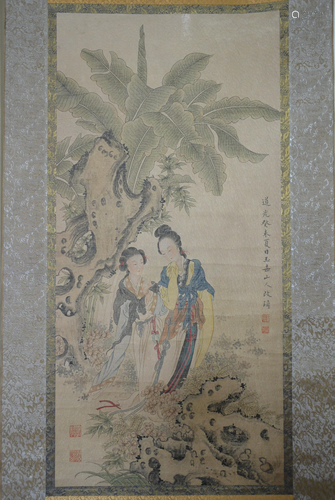 Qing Dynasty Gai Qi Bana rock female figure Painting