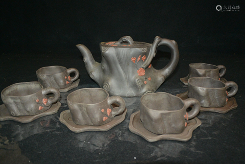 A set of Chinese Zisha tea set, Master Shao Junyao made