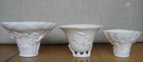 Porcelain Qing Dynasty three pieces Dehua kiln cups