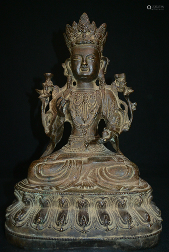 A GILT BRONZE GUANYIN STATUE FIGURE Ming Dynasty