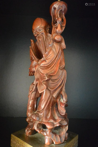 Boxwood Carved with Figure Of Shou Lao statue Qing