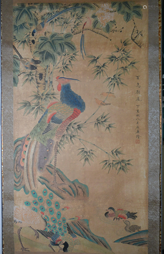 Painting Qing JuLian Birds pay homage to the king