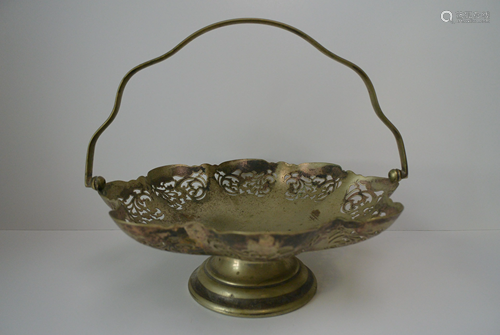 Flower basket of antique engraved bronze ware