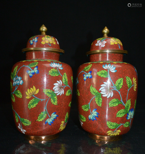 Pair Of A CLOISONNE VASE WITH FLOWER PATTERN