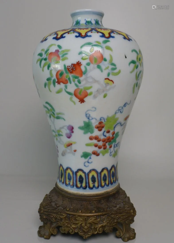 Porcelain Qing Doucai plum Vase with multiple patterns