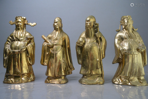 4 Pis Antiques Fu-Lu-Shou-Xi four gilt tin figures