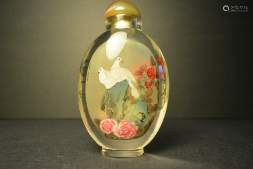 A Chinese AntiquesGlass Inside Painted Peony and Four