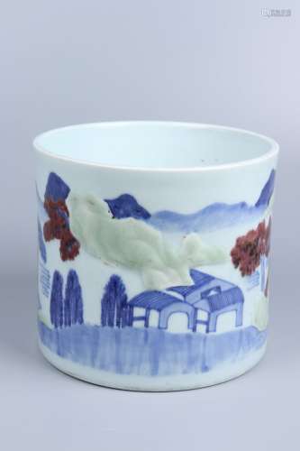 Chinese Qing Dynasty Kangxi Blue And White Underglaze Red 