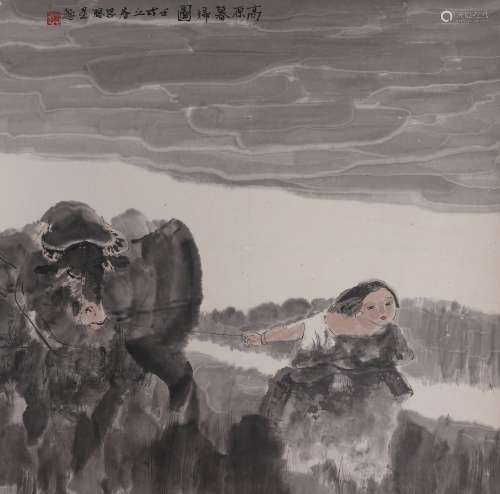 Chinese Painting Of Cattle Herding - Zhou Sicong