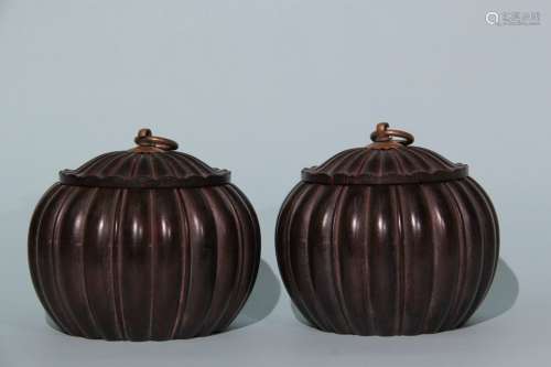 Chinese Pair Of Zitan Rosewood Cans Of Go