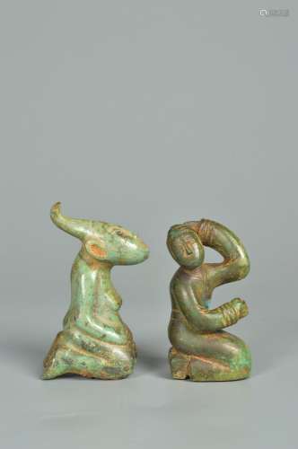 Chinese Pair Of Bronze Figures