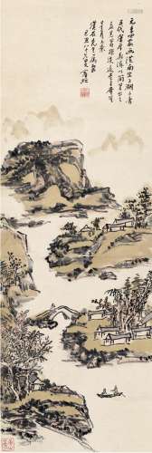 黄宾虹（1865～1955） 1949年作 为李伯刚作 山居图 立轴 设色纸本