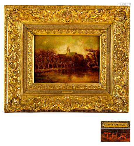 皮耶尔-艾蒂安-西奥多·鲁索 约1855年 教堂风景 木板油画